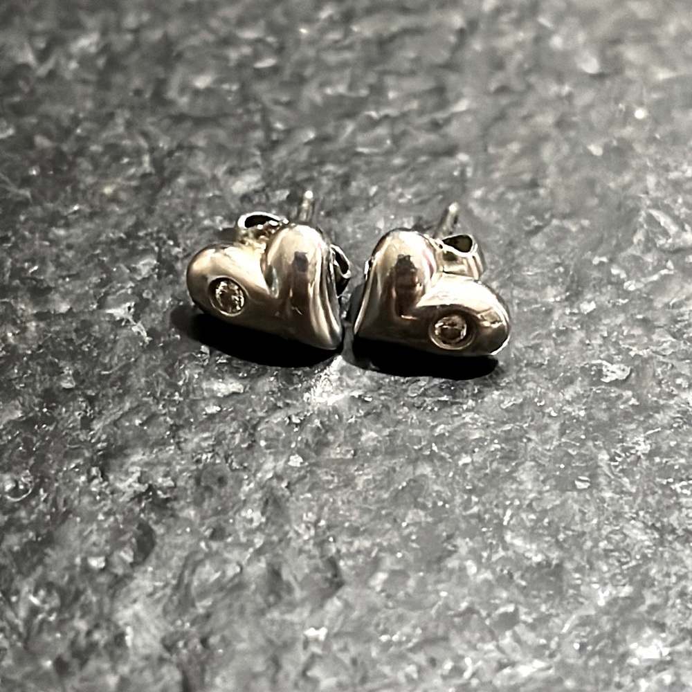 Sterling Silver Heart Earrings With Diamond Accent